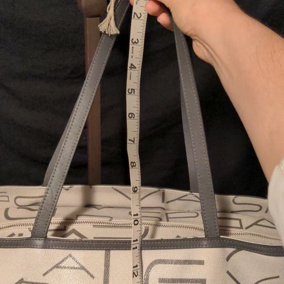 Via Spiga Gray Logo Zip Top Tote Bag Coated Canvas Leather Straps HP 3-28-25